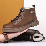 Men's Fashion Lace Up Warm Plush High Top Motorcycle Boots for Winter
