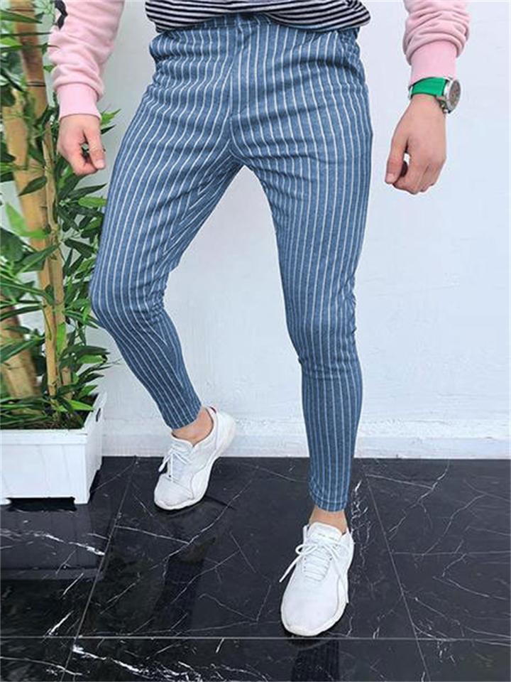 Fashion Slim Striped Button Men's Casual Pants