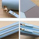 Large Capacity Multi-Compartment Card Slot Dual Zip Fastening Colorblock Design Wallet