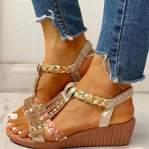 Super Cute Shiny Elastic Band Platform Wedges Sandals for Women