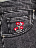 Lovely Small Floral Embroidery Slim Fit Black Denim Jeans for Women