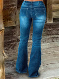 Fashion Thin Vertical Striped Ladies Bell Bottom Jeans