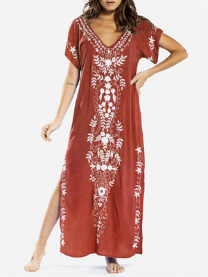 Deep-V Design Printed Beach Long Dresses