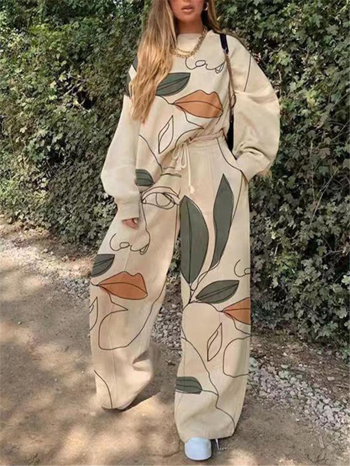 Women's Abstract Pattern 2 Piece Long Sleeve Sweatshirt Sets