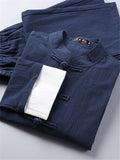 Relaxed Fit 2-Piece Outfit Retro Button Collar Shirt + Elastic Waistband Full-Length Pants