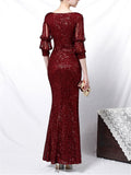 Elegant Sexy Deep-V Design Solid Color Split Decorated Sequins Evening Dresses