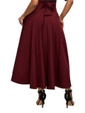 Female Vintage High Waist Solid Color Lace-up Maxi Skirts