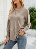 Casual Solid V Neck Lotus Leaf Sleeve Long T-shirts For Women
