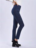 Slim Fit Blue White Stripe Fashion Women Denim Jeans