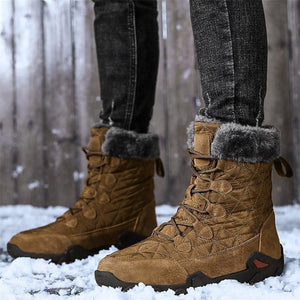 Mens Cozy Warm Genuine Leather Outdoor Snow Boots