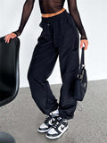 Sports Comfy Elastic Waist Multi Pockets Ankle Tied Pants for Women
