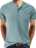 Relaxed Crew Neck Button Up Pure Color T-shirt for Men