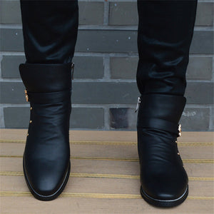 New Fashion Men's Solid Color Side Zipper Pointed Toe Boots