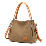 Women's Multi-pocket Shoulder Bag Fashion Cotton Canvas Handbag Tote Purse