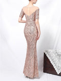 Shimmering Sequined Illusion Neck Mermaid Dress for Evening Party