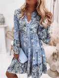 Printed Long Sleeve Patchwork Design Dresses