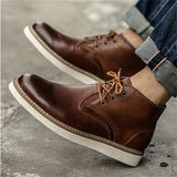Mens Casual High Top Lace Up Genuine Leather Round Toe Ankle Boots