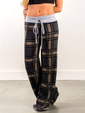 Women's Classic Style Loose Drawstring Plaid Home Pants