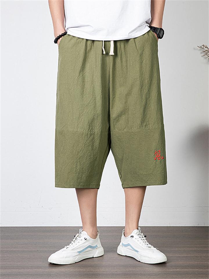 Men's Simple Casual Plus Size Linen Cropped Pants