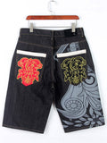 Summer Season Fashion Loose Graffiti Embroidered Cropped Pants