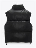 Winter Simple Style Sleeveless Jacket Elastic Band Stand Collar Coats