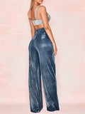 Women's High Waist Loose-fitting Shiny Wide Leg Long Pants