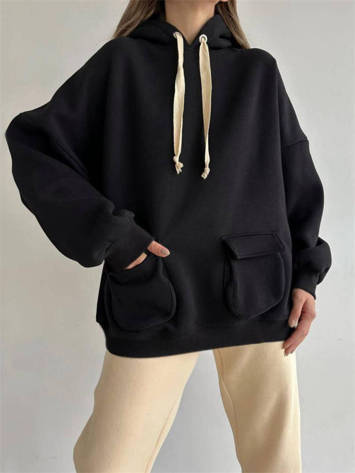 Women's Casual Solid Color Loose Pockets Hoodies