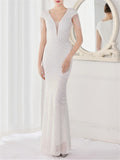 Graceful Patchwork Design Sexy Slim Contrast Color Sequins Evening Dresses