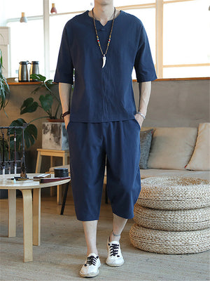 Men's Casual Linen Short Sets