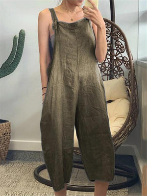 Women's Casual Cropped Cotton Jumpsuit Dungarees