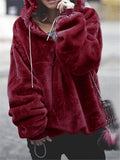 Ultra Warm Zip Up Solid Color Hooded Fur Coat