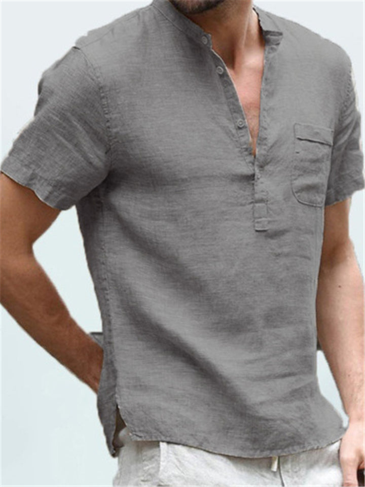 Men's Casual Comfy Short Sleeve Holiday Linen Shirts for Summer