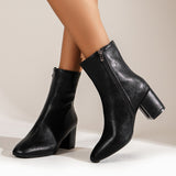 High Heel Mid-calf Side Zipper Squared Toe Boots for Ladies