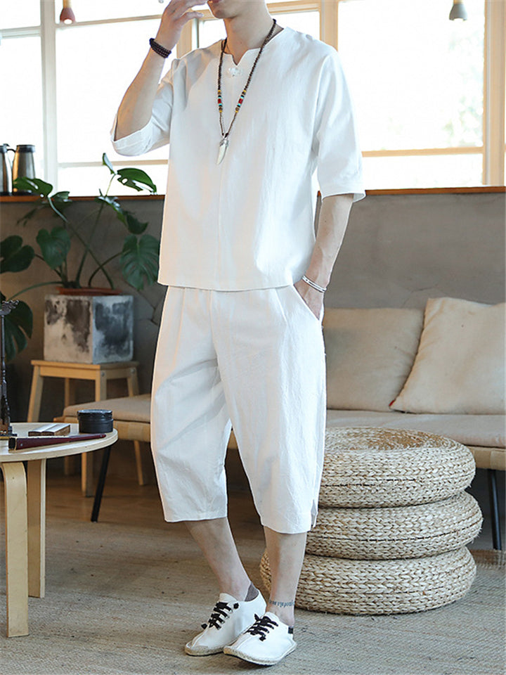 Men's Casual Linen Short Sets
