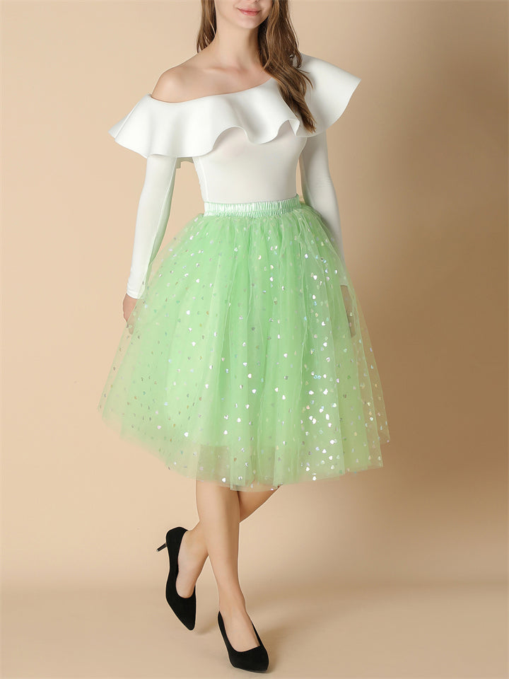 Female Sweet Cute Thin Multilayer Sparkle Dance Skirts