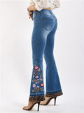 Women's Floral Embroidery Bell Bottom Denim Pants
