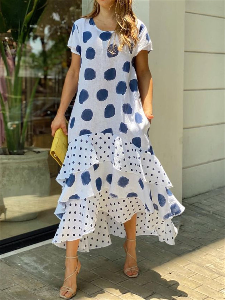 Short Sleeve Polka Dots Plus Size Women's Dresses