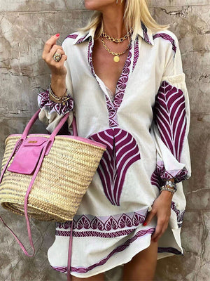 Female Leisure Deep V-neck Printed Holiday Blouse