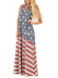 Vintage Flag Print Sleeveless Round Neck Maxi Dress