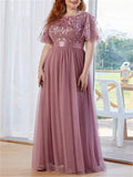 New Elegant Sweet Style Plus Size Embroidery Short Sleeve Evening Dresses