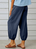 High Waist Drawstring Wide Leg Linen Pants for Women