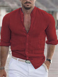 Casual Men's Stand Collar Long Sleeve Button Shirts