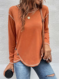 Casual Crewneck Pullover Irregular Hem Hide Belly Women Tops