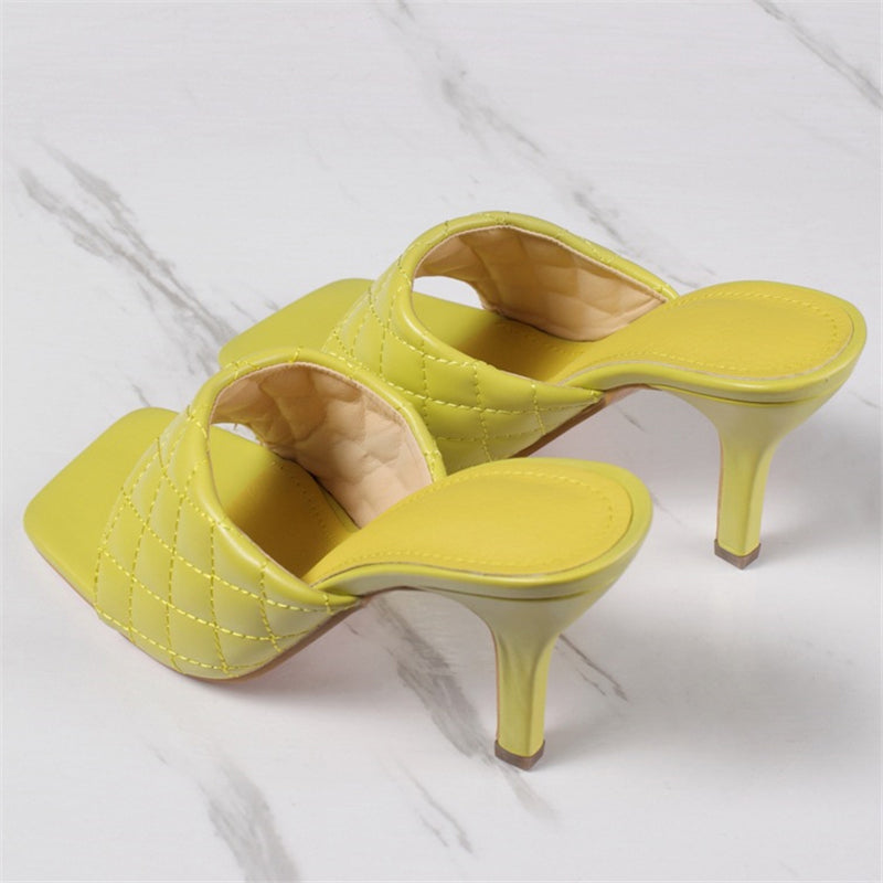 Women's Fashion Waffle Pattern High Heel Slippers