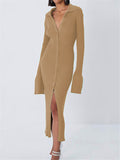 Women's Fashion Simple Style V-Neck Long Sleeve Sweater Dress