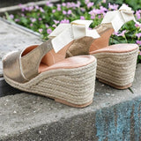 Women Bowknot Decorated High Wedge Heel Sandals