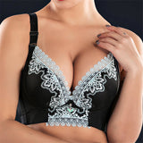 Women's Plus Size Lace Patchwork Wireless Full Coverage Bras - Navy