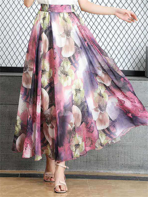 Floral Printed Graceful Chiffon Skirts