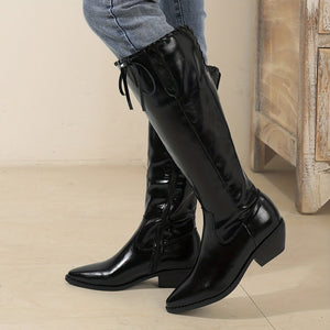 Ladies Drawstring Versatile Classic Black Knight Boots