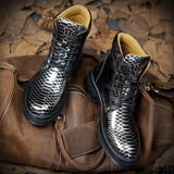 Men's Snake Printing Leather Martin Boots